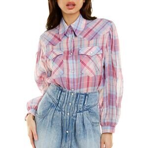 Isabel Marant Étoile Bethany Plaid Button Down Western Top Size 40